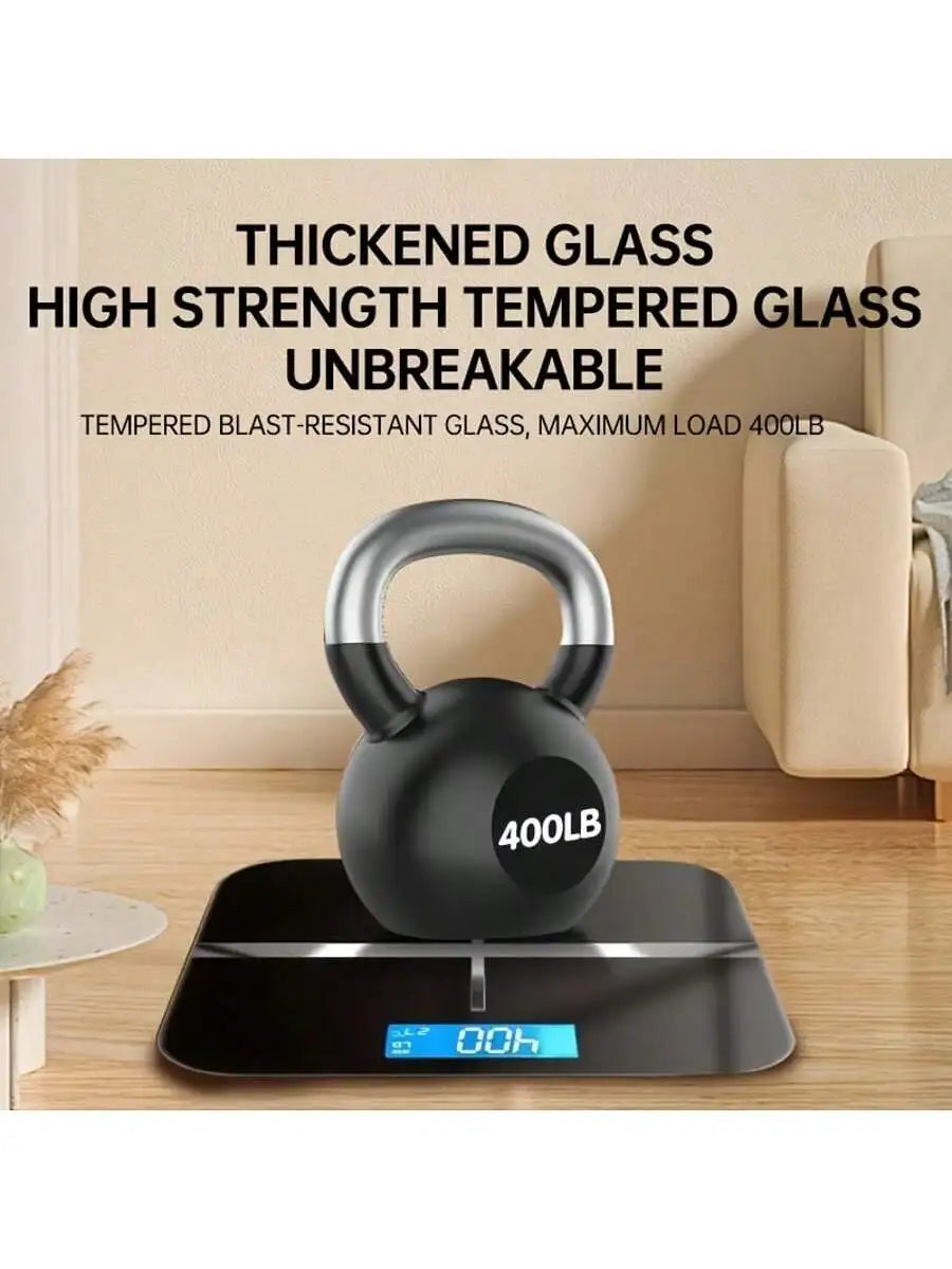 Smart Multi-Function Body Fat & Weight Bathroom Scale with Tempered Glass Wide Platform, 390lbs. For Home, Fitness, Outdoor. - Kimlud