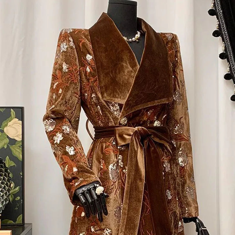 Women Overcoat 2025 New Fashion Elegant Lapels Women Trench Coat Autumn Winter High-Quality Embroidery Women's Trench Coat H656