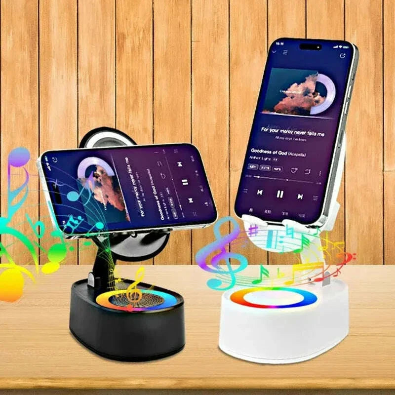 Wireless Speaker with Colorful Ambient Light 360°rotatable Adjustable FoldingLift-non-slip Phone Holder 5.3 HDSurround Subwoofer