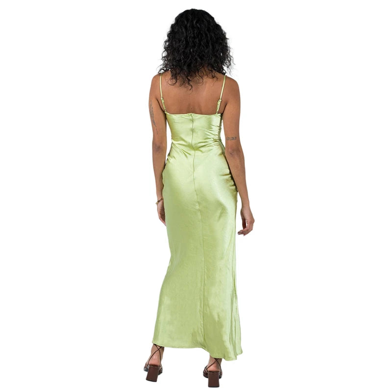 Lamuusaa Sexy Corset Dresses for Women y2k Low Cut Satin Spaghetti Strap Sleeveless Bodycon Dresses Going Out Party Dresses - Kimlud