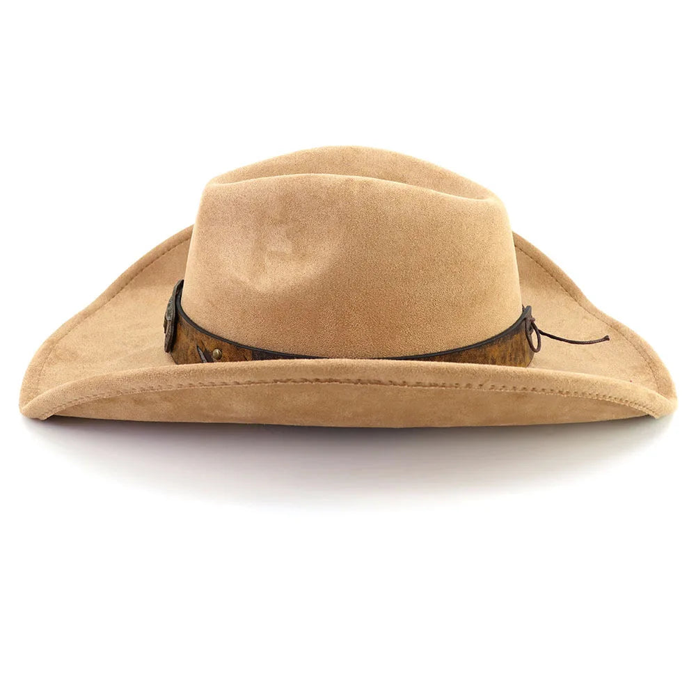 Western Big Brim Cowboy Hat Bull's Head Leather Band Suede Top Hat Outdoor Mens Hats Ladies Party Horse Riding Cowgirl...