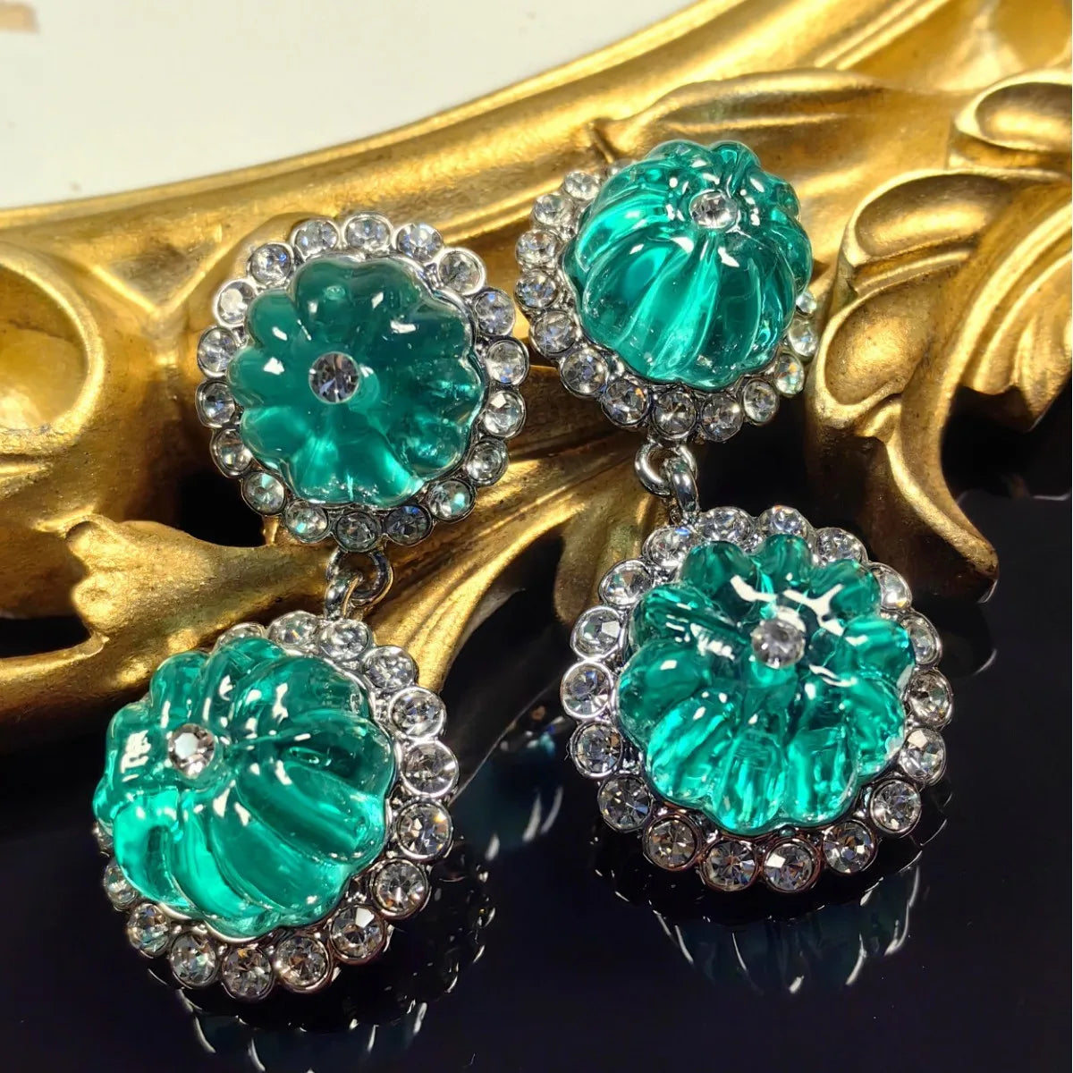 Vintage Blue Glass Pumpkin Bead Tassel Earrings for Women Party Jewelry