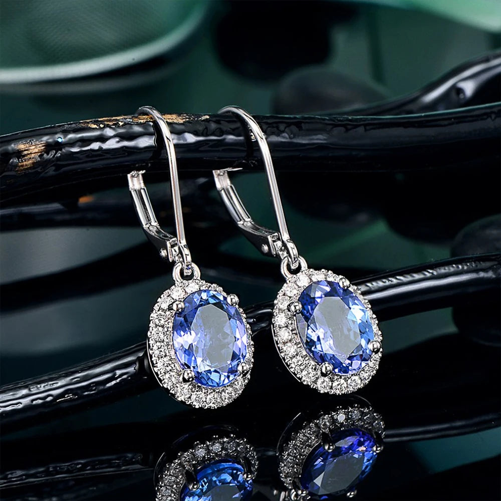 Huitan Luxury Women Drop Earrings Oval Blue CZ Noble Lady's Accessories Party Elegant Female Earrings Daily Wear Fashion...