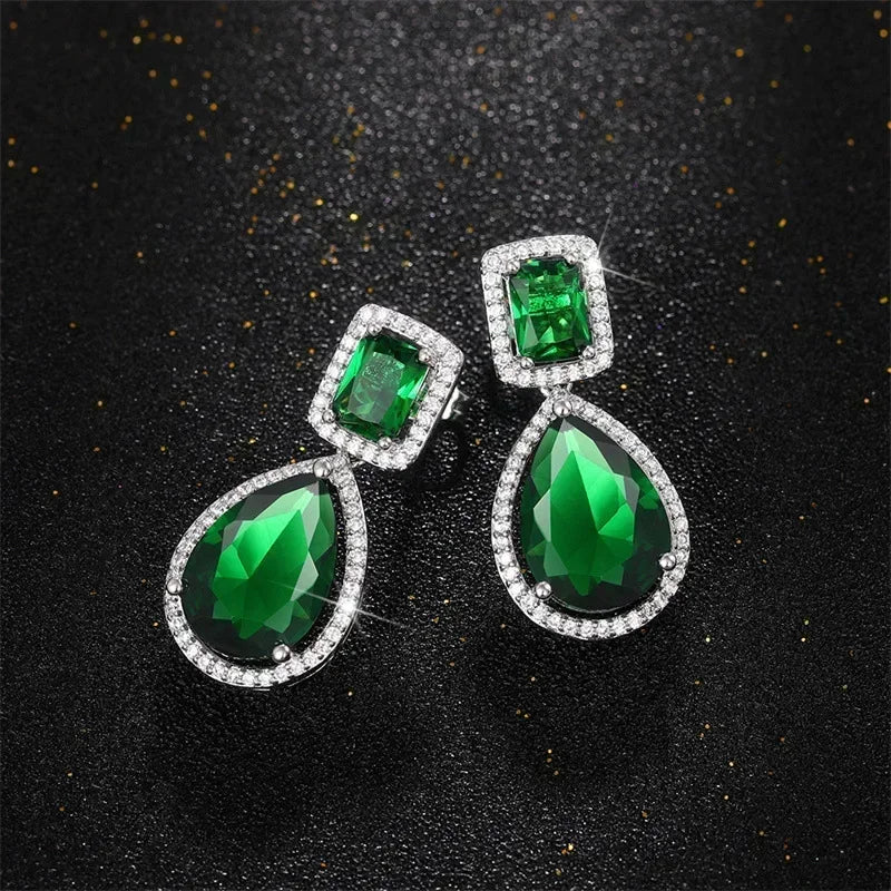 Fashionable Banquet Elegant Emerald Cubic Zirconia Earrings, High-end Inlaid Wedding Style Swaying Jewelry Accessories |...