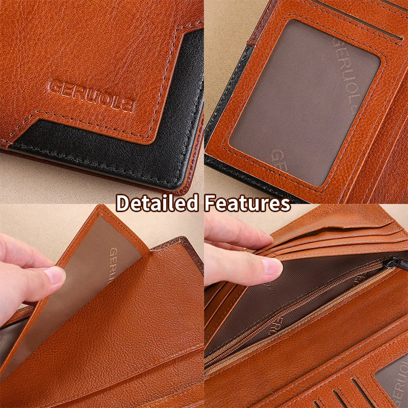 Wallet Men's Genuine Leather New Wallet Long Card Bag Storage Silver Foreskin Clip Hand-Held Bag Gift | Kimlud Mid Range...