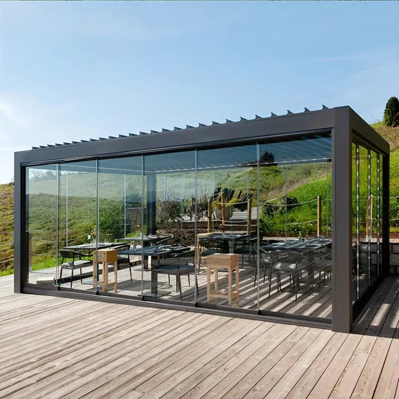 Waterproof electric shutter aluminum gazebo retractable adjustable roof garden gazebo bioclimatic gazebo aluminum outdoor - Kimlud