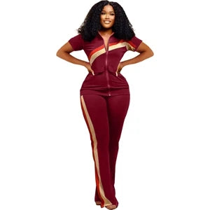 STYLISH LADY Patchwork Sporty 2 Piece Set Women Short Sleeve Zipper Jacket and Pant Suits 2025 Autumn Casual Fitness...