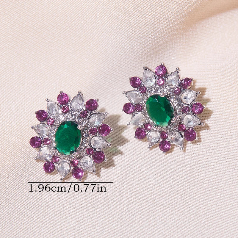 Luxurious Sweet Full Zircon Sparkling Stud Earrings for Women Fashion Flower Wedding Trendy Jewelry Party Gift...