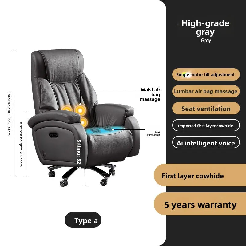 Electric Massage Boss Chair Heated Ventilated Gaming Chair Genuine Leather Executive Computer Seat Luxury Ergonomic Office Chair
