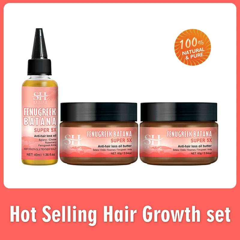 Naturals Anti-Hair Loss Oil Super 5x set African fast hair growth Chebe Batana oil butter Fenugreek hair regrowth treatment