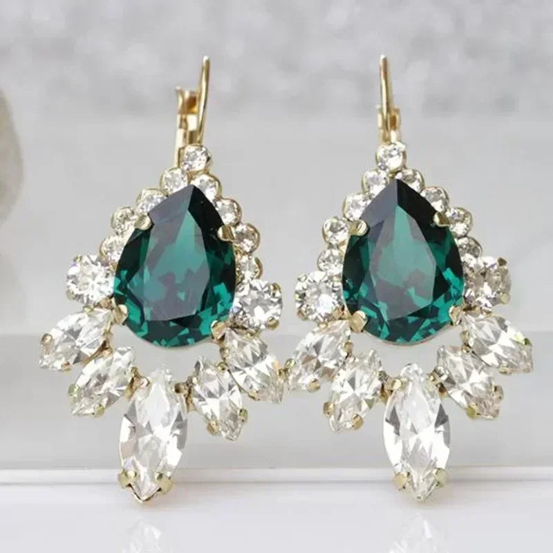 Fashionable Banquet Elegant Emerald Cubic Zirconia Earrings, High-end Inlaid Wedding Style Swaying Jewelry Accessories |...