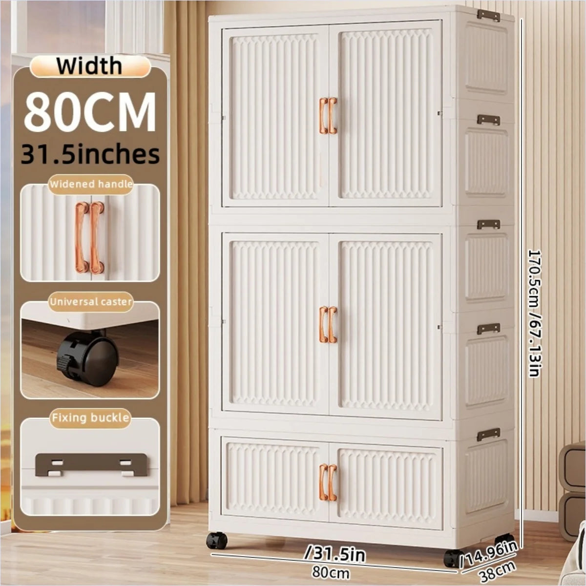 80cm no-installation folding storage cabinet, bedroom children's wardrobe, multi-layer storage box with wheels - Kimlud
