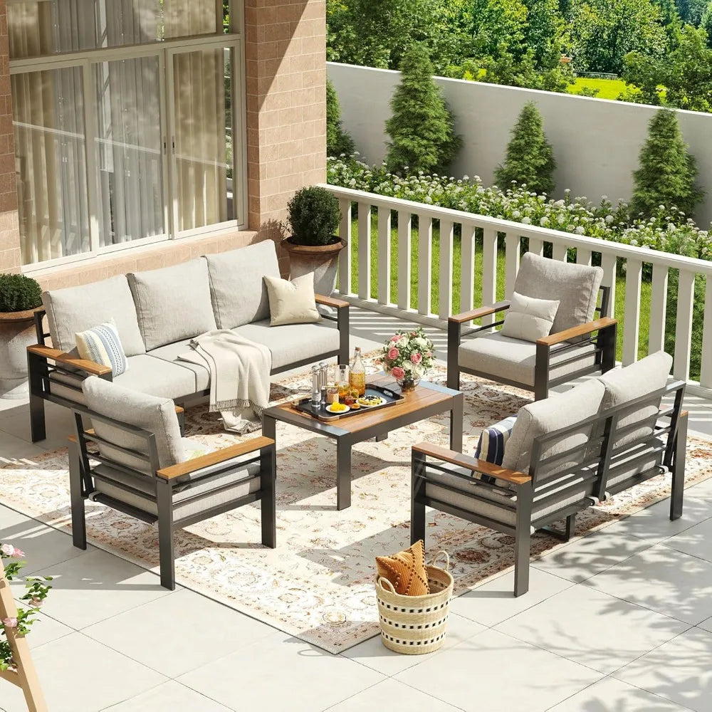 Aluminum Patio Furniture Set 7 Seats, Oversized Outdoor Sectional with Washable Thick Cushions, Coffee Table and...