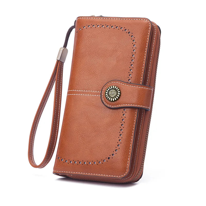 Women/Men Retro Long Wallet PU Leather Function Luxury Design Long Zipper Handbags Cowhide Card Bags Female Fashion Purse
