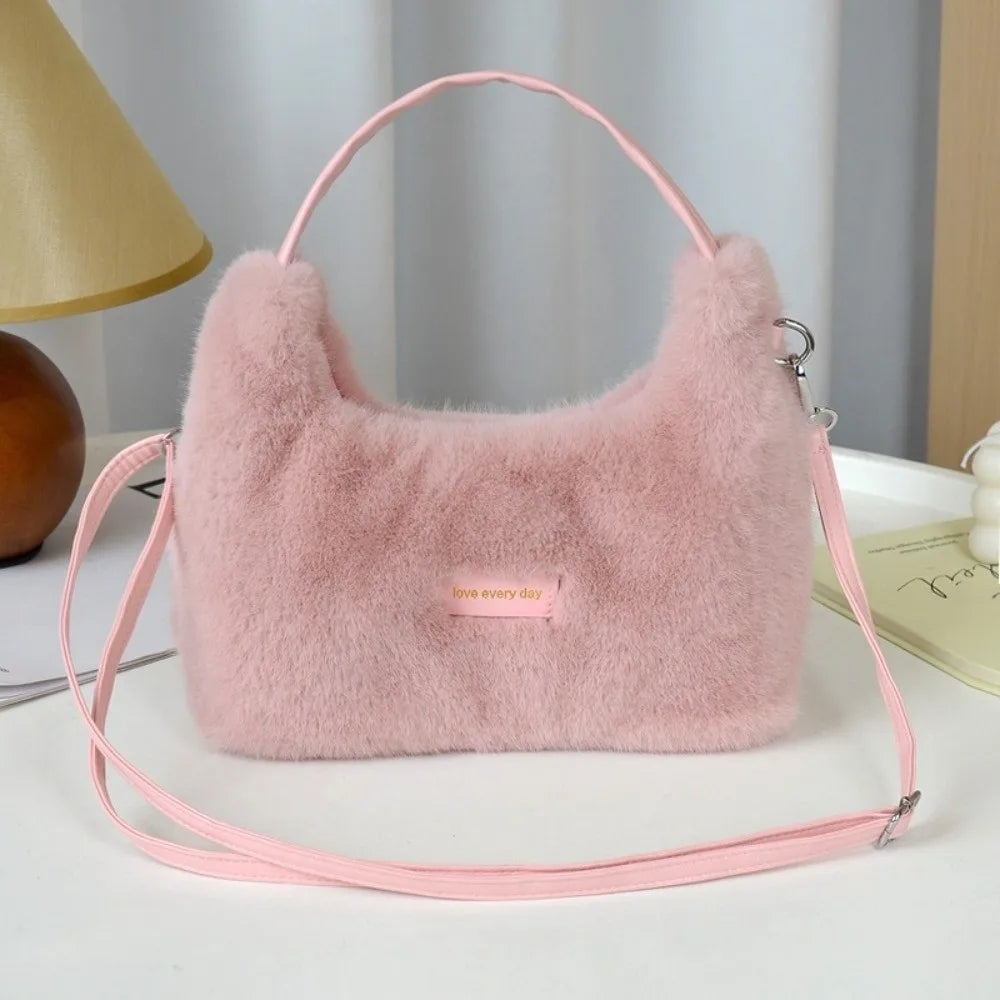 Winter New Luxury Faux Fur Ladies Shoulder Bag Soft Fluffy Female Crossbody Bag Solid Color Large Capacity Plush Tote Bag