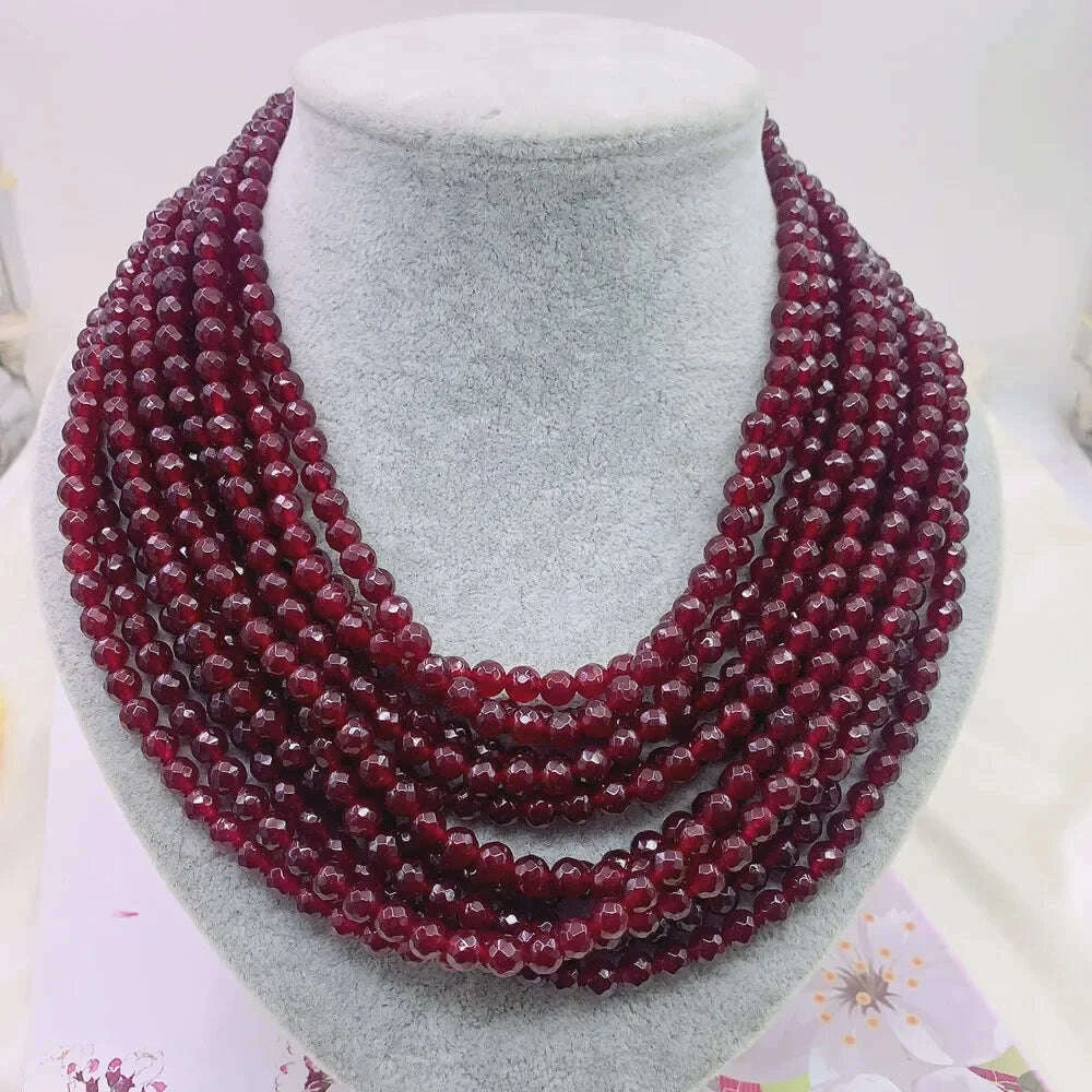 Fashion Luxurious Natural Stone Necklace for Women 6mm Faceted Ruby Multi-lay Jade Clavicle Chain Temperament Elegant Jewelry