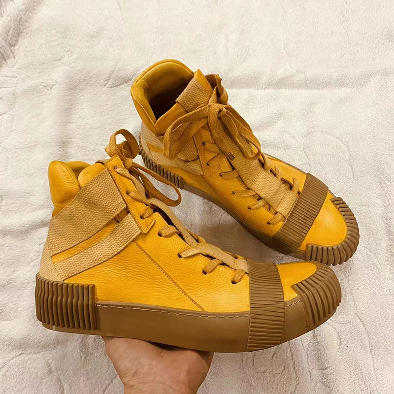 Original Design Pure Handmade BBS Customized Nappa Leather Goodyear Patchwork High Top Luxury Retro Hip Hop Artistic Boots