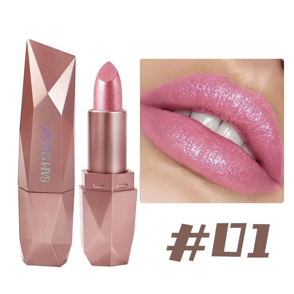 Dark Purple Diamond Metallic Glitter Lipstick Waterproof Long-Lasting Pearlescent Highly Pigmented Lip Tint Sparkling...