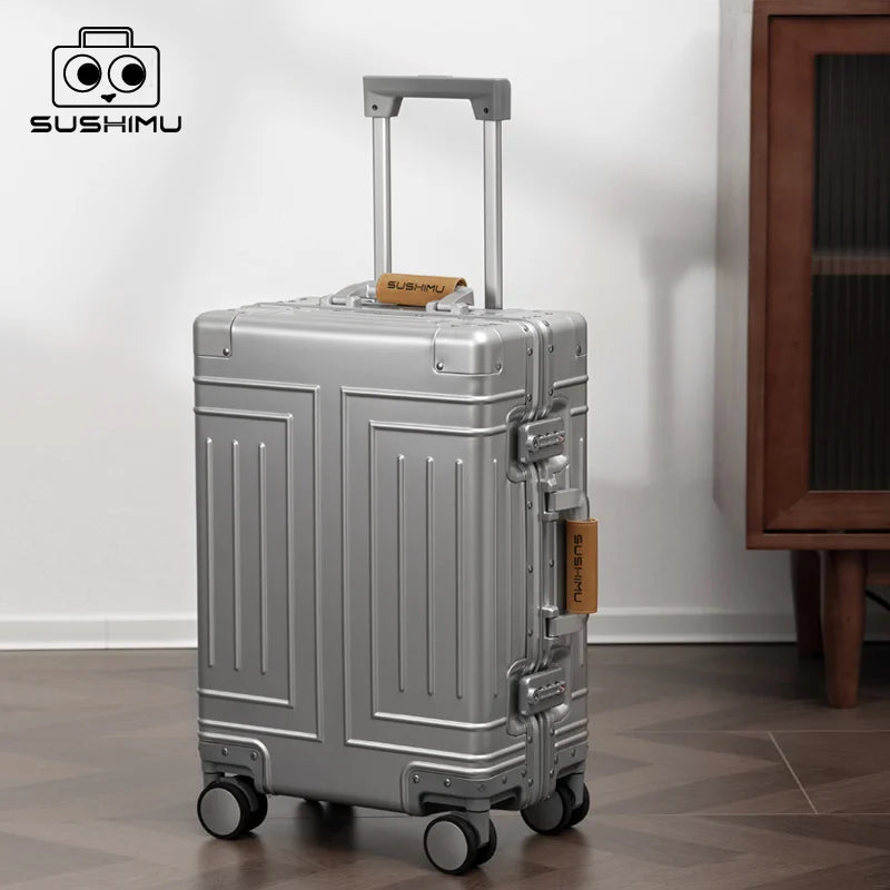 100% Aluminum-magnesium alloy Travel Suitcase Rolling Luggage 20/24/26 /28 inch Trolley Luggage Carry-On Cabin Suitcase