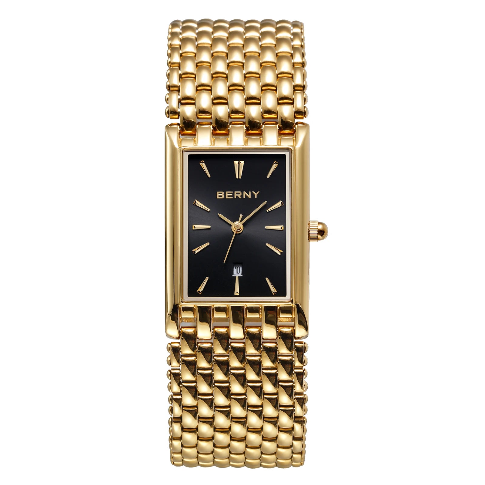 BERNY MIYOTA Quartz Watch Men Luxury Brand Men's Wristwatch Water Resistant Square Clock Stainless Steel Golden Man Watch 2023