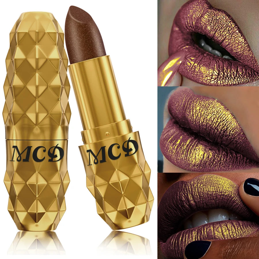 5 colors pearlescent metallic lipstick bold& intense glitter shinny lip tint long lasting lip senior matte lip makeup gifts