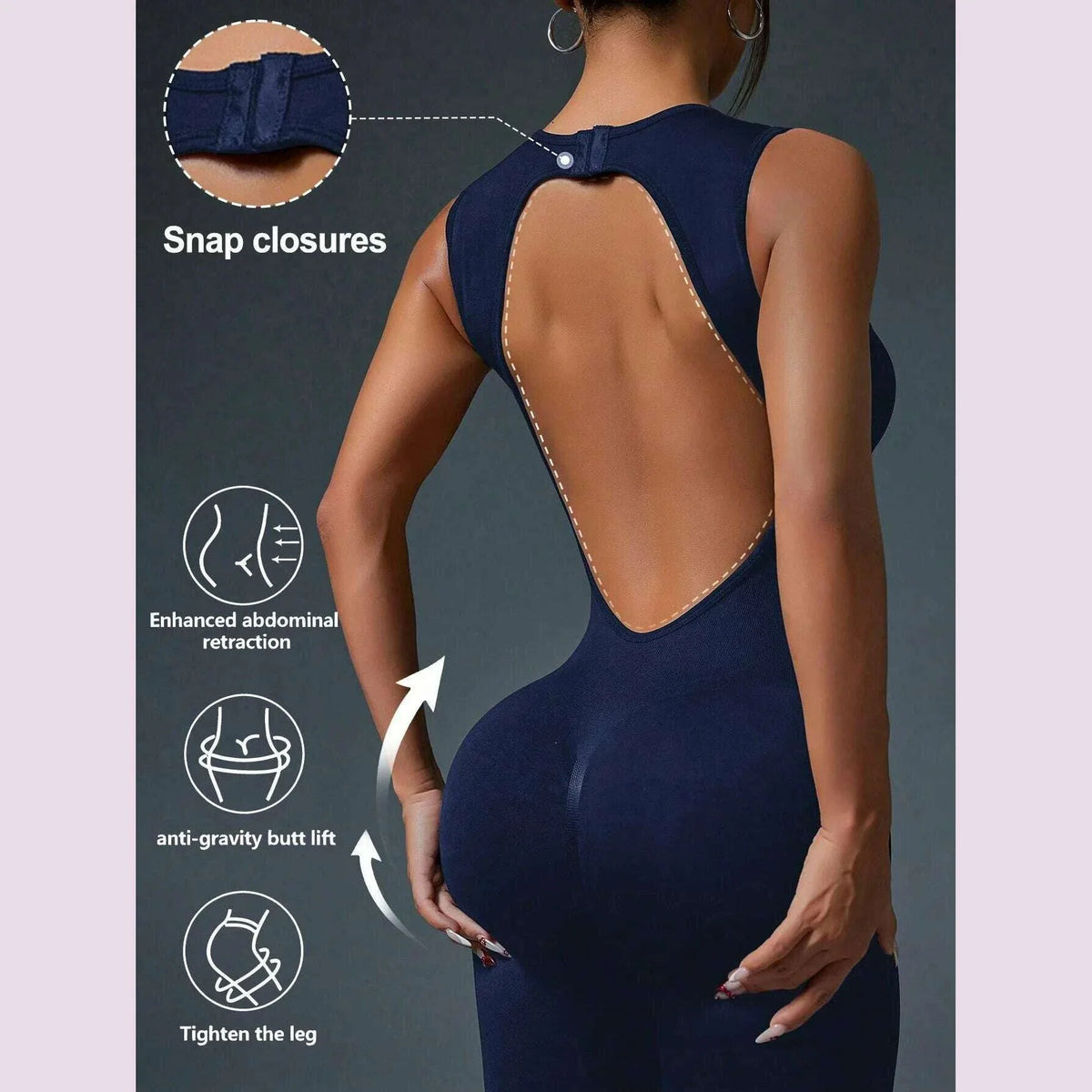 Tight Crewneck Sleeveless Jumpsuit, Zipper Closure Sports Yoga Slim Fit Long Seamless Jumpsuit, Women's Tracksuit