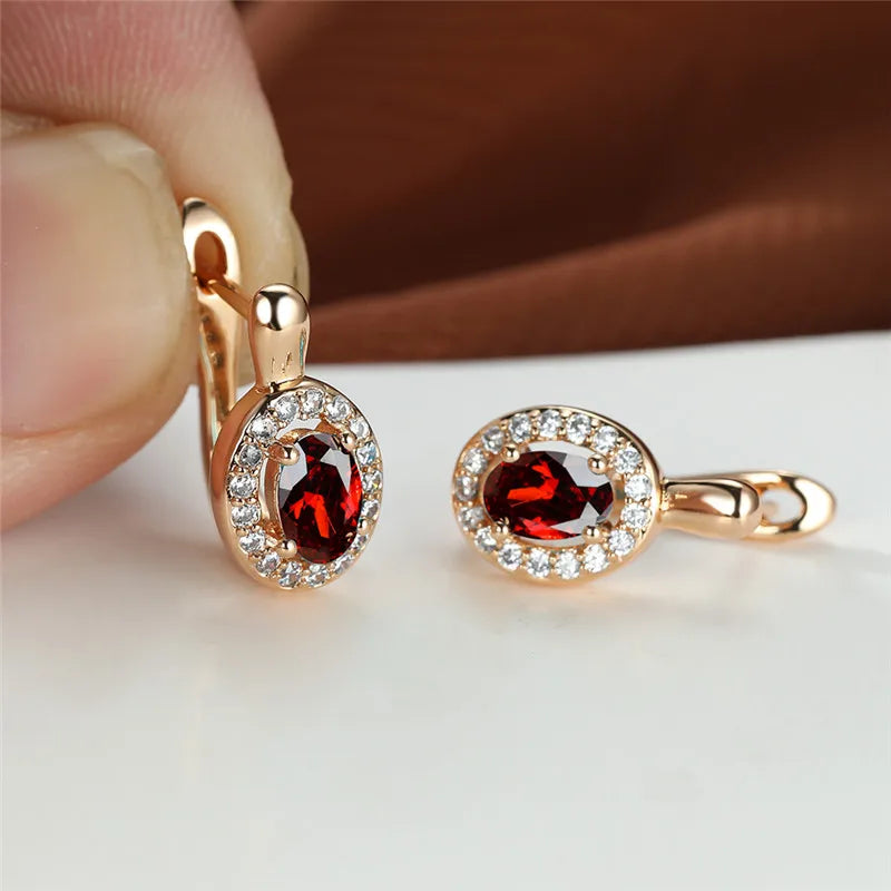 Cute Female Rose Gold Color Crystal Blue Stone Earrings Dainty Oval Zircon Wedding Jewelry For Women | Kimlud Mid Range...