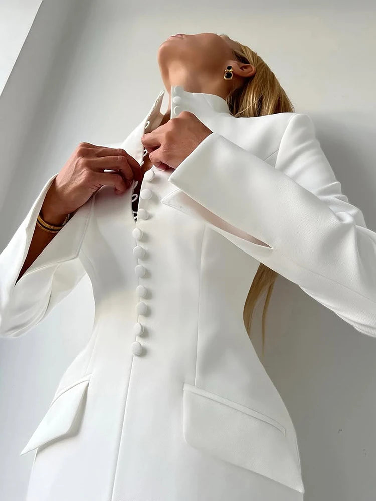 Leosoxs Office Dress Women Autumn Trend Single Breasted Stand Collar Simple Elegant Solid Street Commute Skinny Suit...