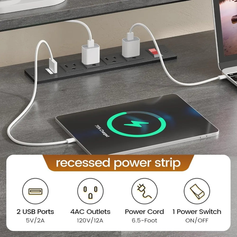 Office Desk with Wood File Drawer & Power Outlet,Gaming Desk with Led Lights,Corner Computer Desk with Monitor Shelf,Customized - Kimlud