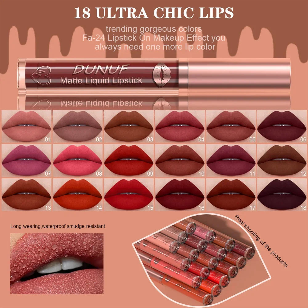 18 Color Waterproof Lip Gloss Nude Apricot Matte Liquid Lipstick Transparent Lip Oil Sexy Rose Red Velvet Matte Lipstick Make Up - Kimlud