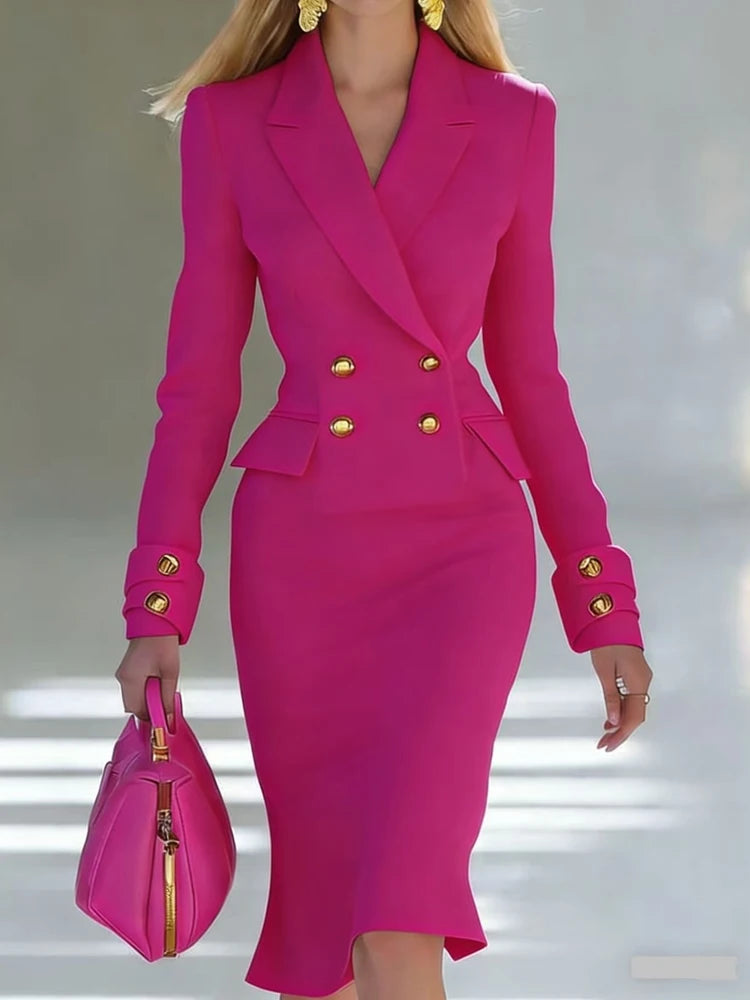 Fashion Long Sleeve V-neck Women's Dress Elegant High Waist Wrap Hips Party Dress for Women Office Lady Solid Color Slim Dress