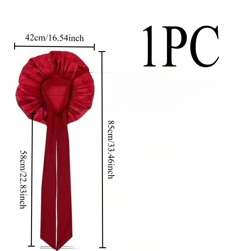 1PC Satin Sleep Bonnet Polyester Unscented Hair Care Cap with Adjustable Tie Band,Comfortable Sleeping Bonne for Hair Protection