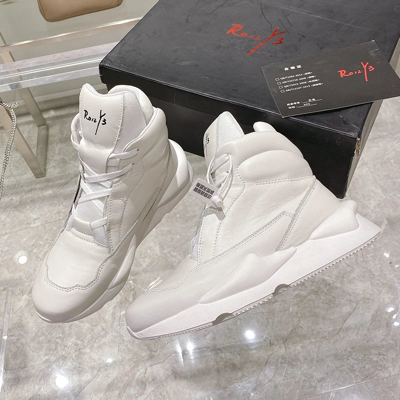 Handcrafted Leather Sneakers Boots Man Calf Leather Unisex Casual Shoes Soft Tennis Shoes Oversized Women's Ankle Boots Couples