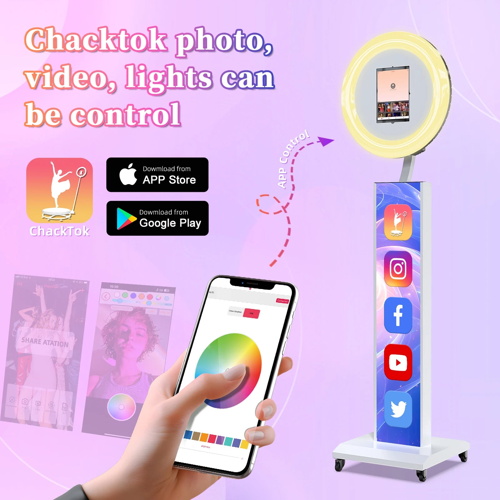 Ipad Photo Booth Machine with Flight Case, Logo Adjustment, Support Software and Remote Control, Suitable for Parties,...