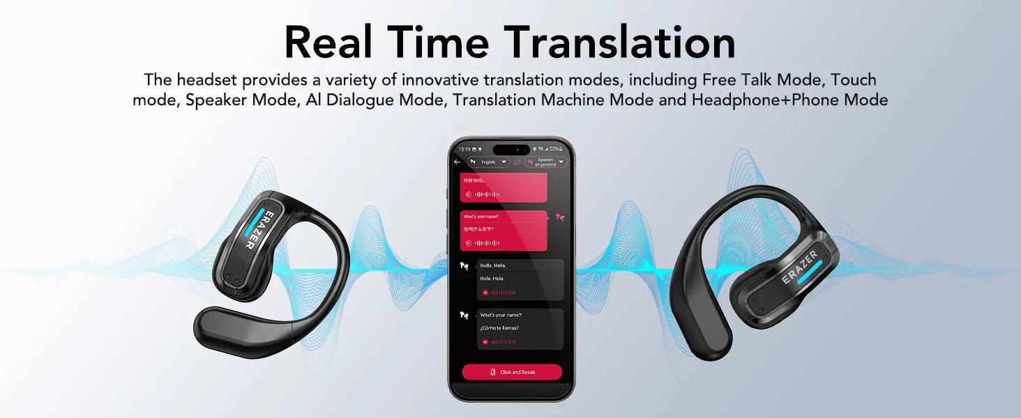 ERAZER X8 AI Translator Earbuds Gaming Bluetooth 5.4 Wireless Headphones Low latency HD Call Earphones with Mic Waterproof - Kimlud