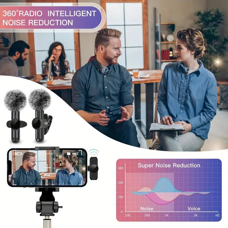 Wireless Lavalier Microphone With Windproof Cover Audio Video Recording Mini Mic For iPhone Android Mobile Phone Microphone - Kimlud