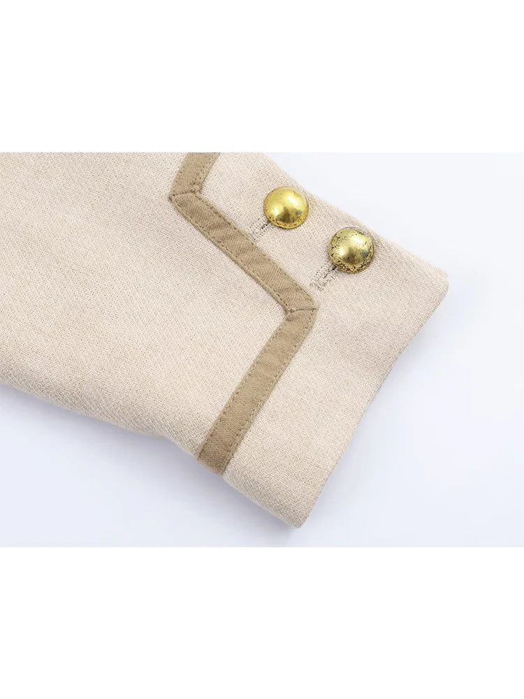 TFMLN Vintage Button Jacket For Women Stand Collar Autumn New Slim Casual Shoulder Pad Outerwear Ladies Short Coat 2025