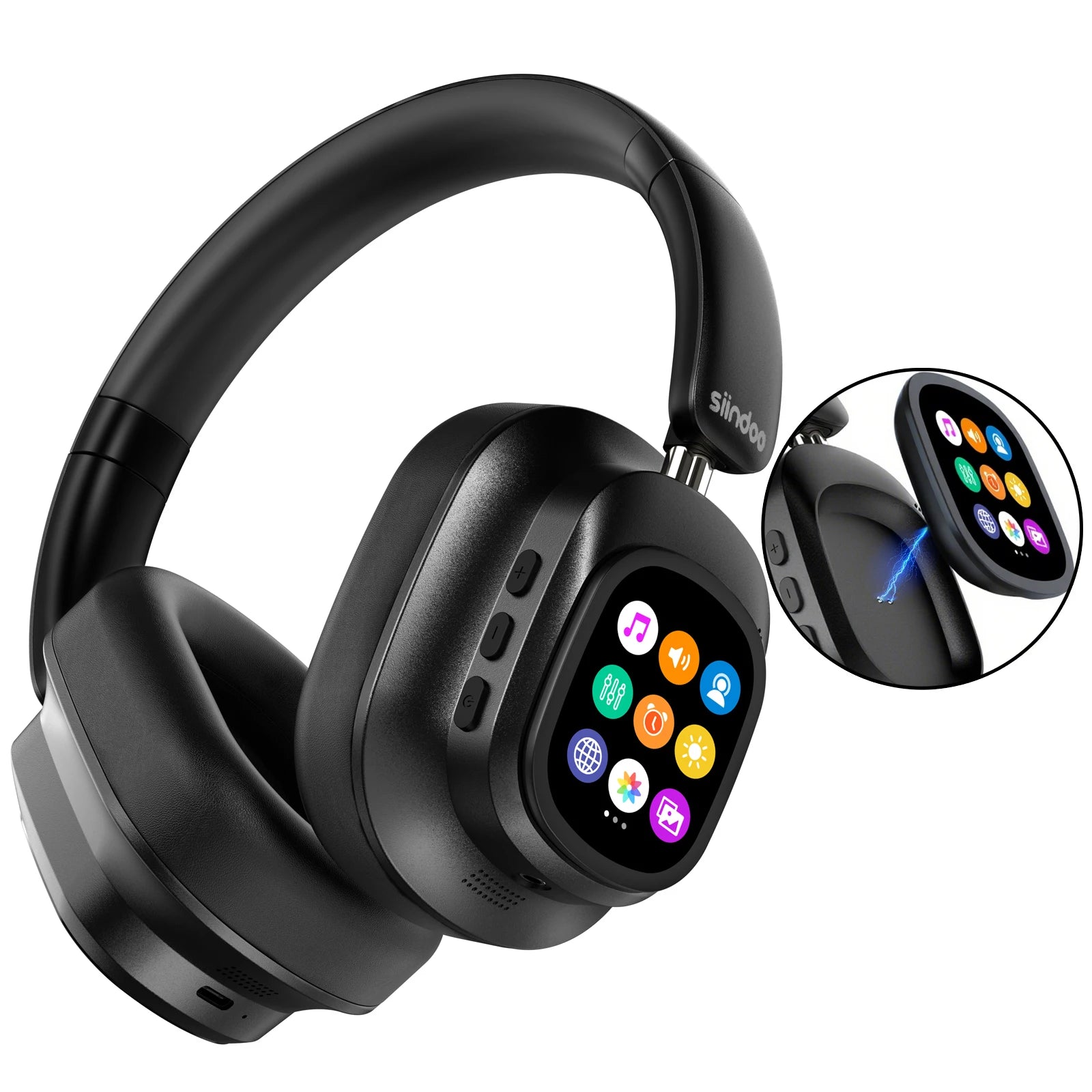 Siindoo JH-ANC930Plus Active Noise Cancelling Headphones, Hybrid Wireless Headphone With Multi Magnetic Touch Control LED Screen
