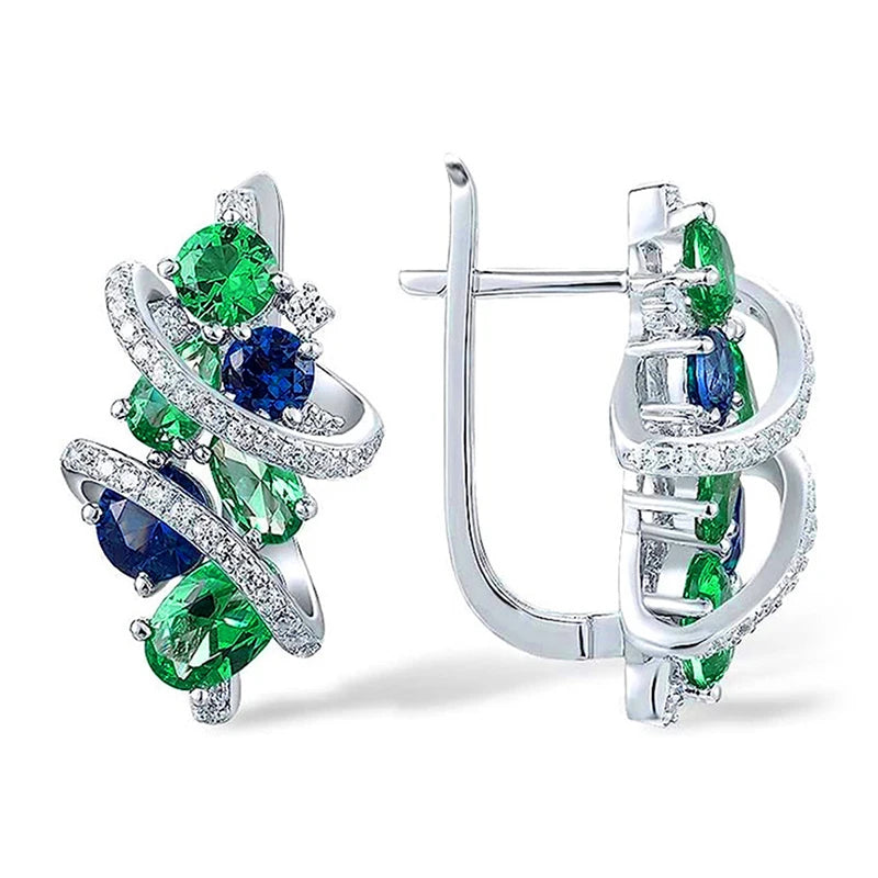 Huitan Green/Blue Cubic Zirconia Hoop Earrings for Women New Temperament Elegant Bridal Wedding Party Earrings Trendy...
