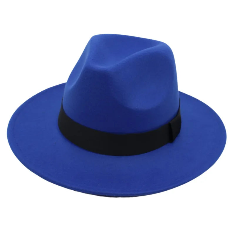 Autumn and winter men and women's new large brimmed hats, fashionable woolen jazz hats, English style top hats