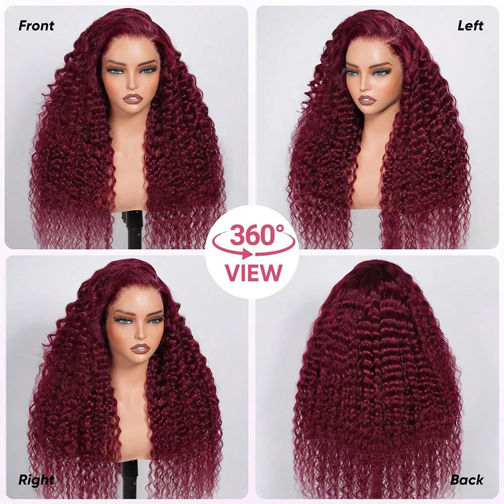Deep Wave Human Hair Wig For Woman On Sale Natural Hairline 13x4 HD Lace Frontal Wigs Pre Plucked with Baby Hair 99J Burgundy
