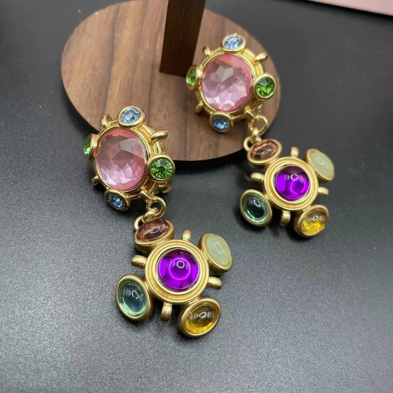 Vintage Ear studs for women colored gem earrings Ear clips Fashion Jewelry