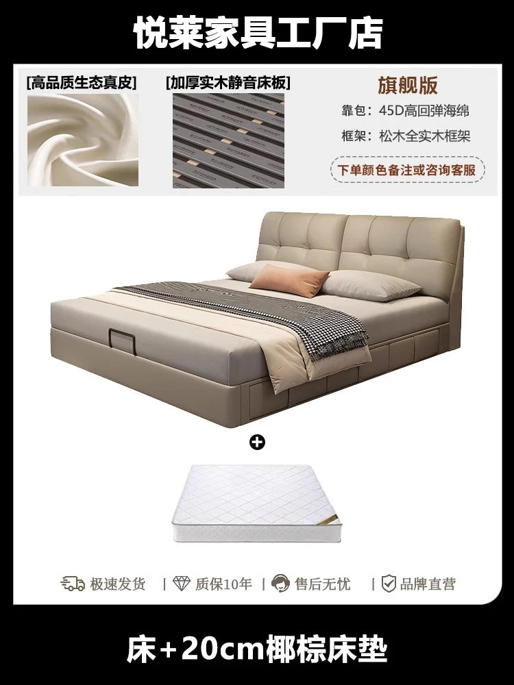 Storage Leather Double Bed Modern Minimalist Frame Luxury Double Bed Cheap Storage Camas Matrimoniales Bedroom Furniture...