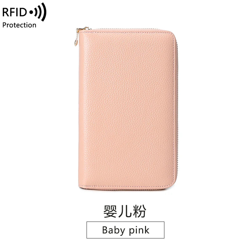 RFID Anti-Theft Cowhide Leather Wallet, Brush Head Layer, Long Passbook Passbook Passbook, Large Capacity Clutch Bag |...