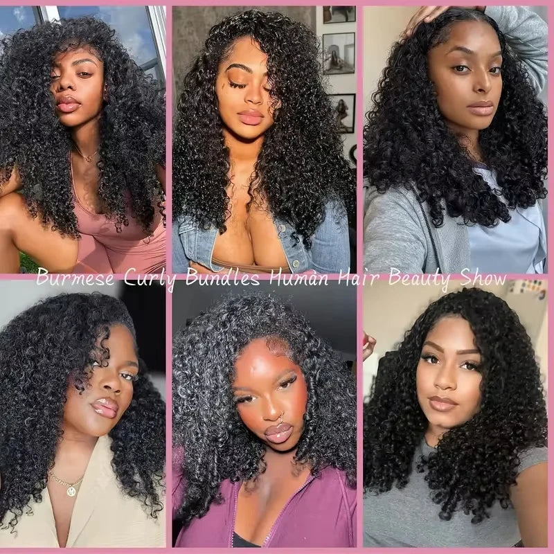 Half Wig Burmese Curly Glueless Human Hair Wigs With Drawstring Seamless Clip 250 Density Beginner Friendly Curly Wigs...