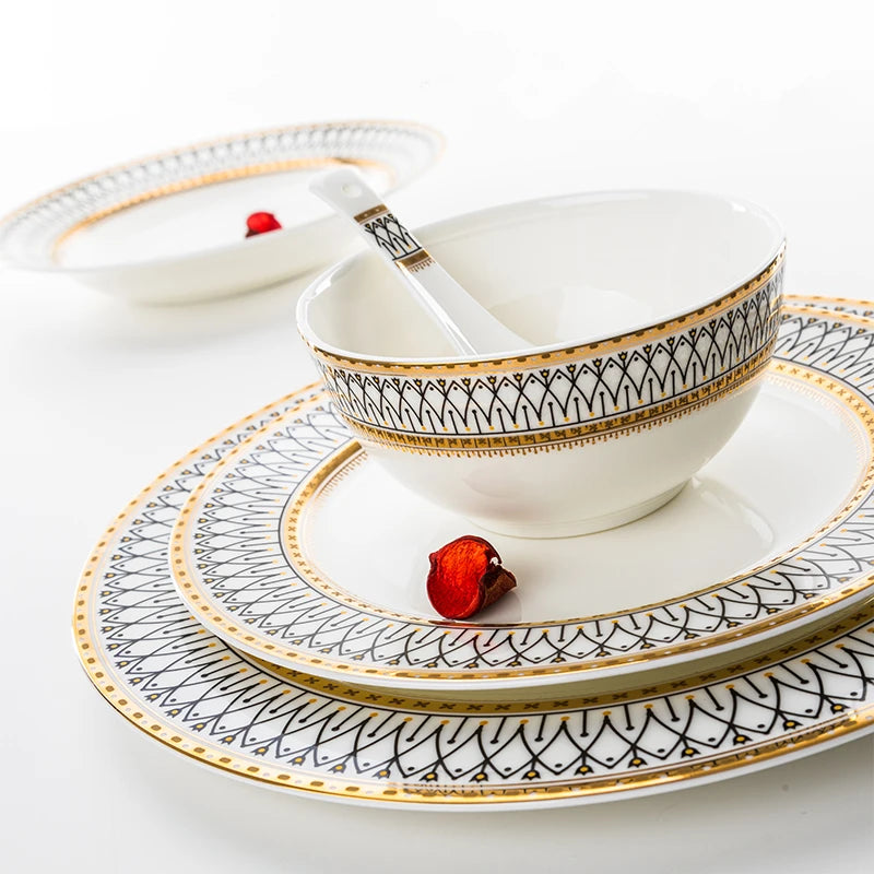 Nordic Fine Bone China Plates Set Dinner Serving Kitchen Dessert Plate Dish Tableware Porcelain Plate Bowl Dishware...