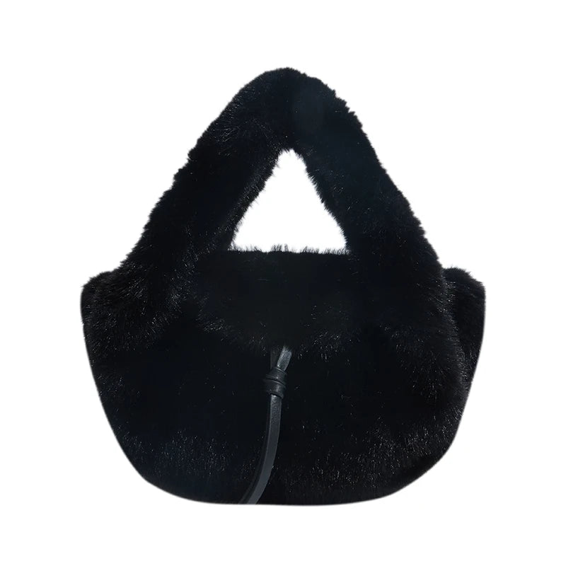 Cute Tan Faux Fur Top Handle Bag 2-in-1 Crossbody Bag Winter Warm Casual Handbag Ideal for Dating Shopping Outings for Women