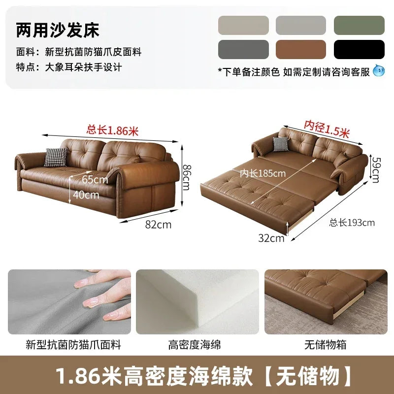 European Living Room Sofa Bed Brown Faux Leather Italian Modern Sleeper Double Couch Chaise Lounge Small Divano Letto...