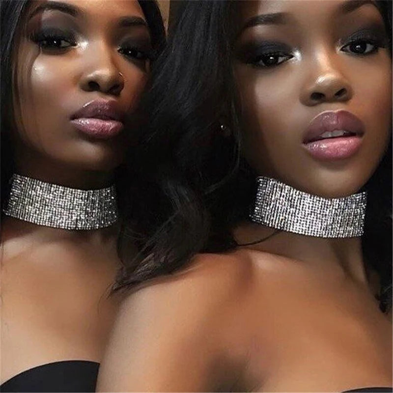 FestivalQueen Luxury Glitter Rhinestones Choker for Ladies Wide Collar Chain Celebrity Jewelry Gifts Bar Night Club 2024