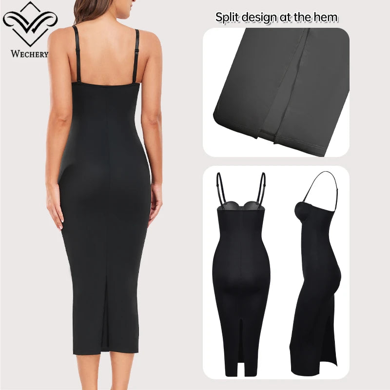 Wechey Slip Dress Tummy Control Shapewear Women Slimming Body Push Up Bras Lifts Breasts Underwear Slit Hemline